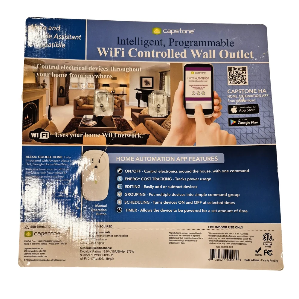 Capstone Smart WiFi Outlet 2-Pack Alexa Google Home Compatible New